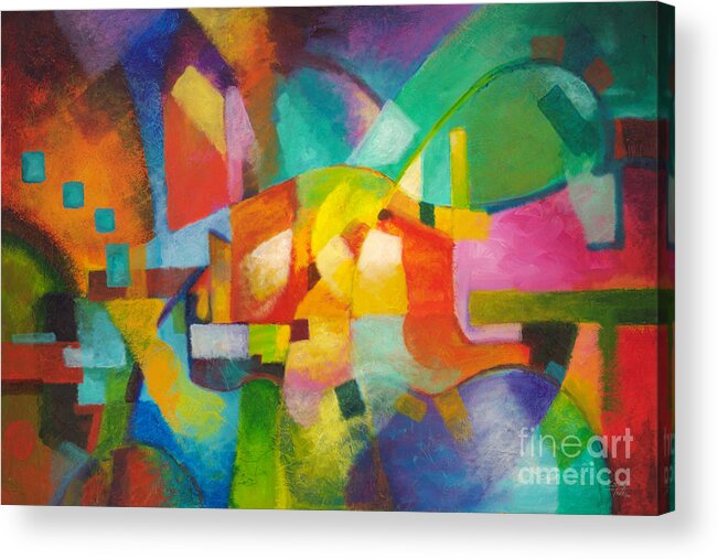 Abstract Landscape Acrylic Print featuring the painting Attraction by Sally Trace