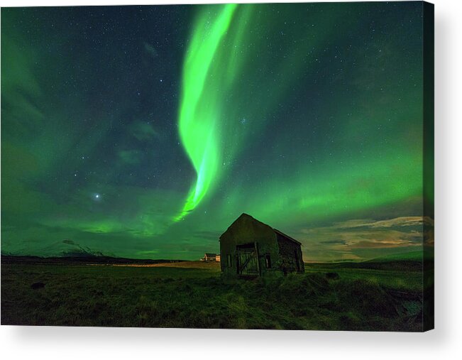 Tranquility Acrylic Print featuring the photograph Aurora Borealis Above Barn by Noppawat Tom Charoensinphon