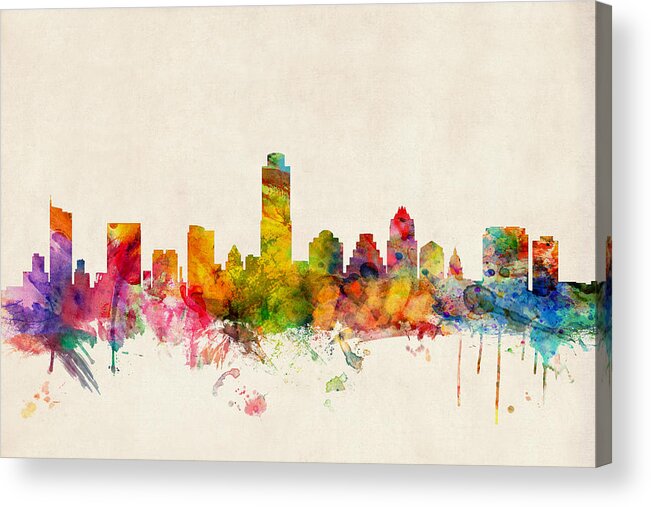Watercolour Acrylic Print featuring the digital art Austin Texas Skyline by Michael Tompsett