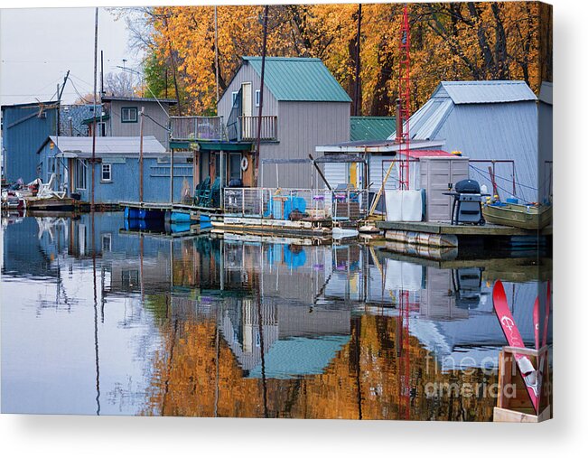 mississippi River Boathouses latsch Island winona Minnesota winona Mn Photos winona Boathouses latsch Island Photos latsch Island Boathouses latsch Island Boat House Acrylic Print featuring the photograph Autumn at Latsch Island II by Kari Yearous