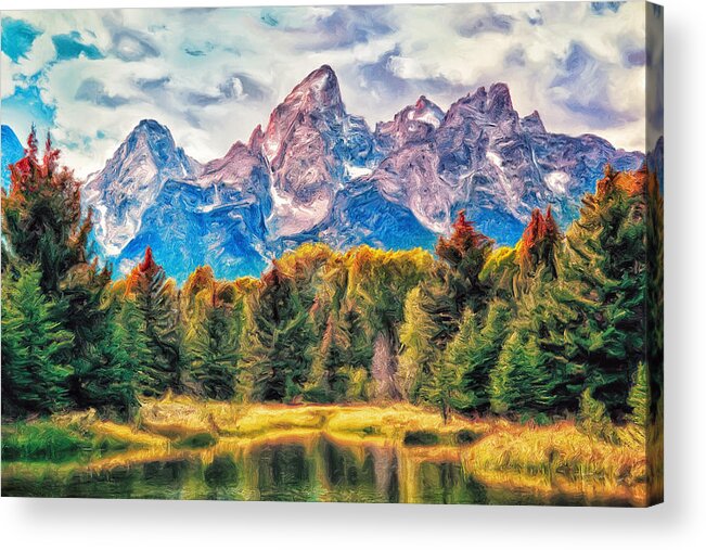 Autumn Acrylic Print featuring the painting Autumn in the Tetons by Dominic Piperata