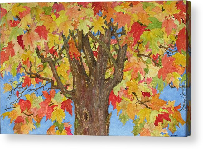 Leaves Acrylic Print featuring the painting Autumn Leaves first by Mary Ellen Mueller Legault