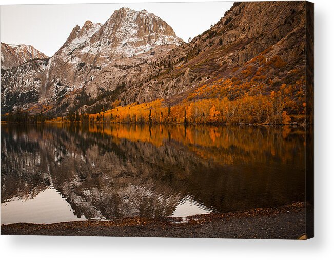 Autumn Lake Photographs Acrylic Print featuring the photograph Autumn Mountain Lake Golden Trees Reflection Fine Art Photography Print by Jerry Cowart