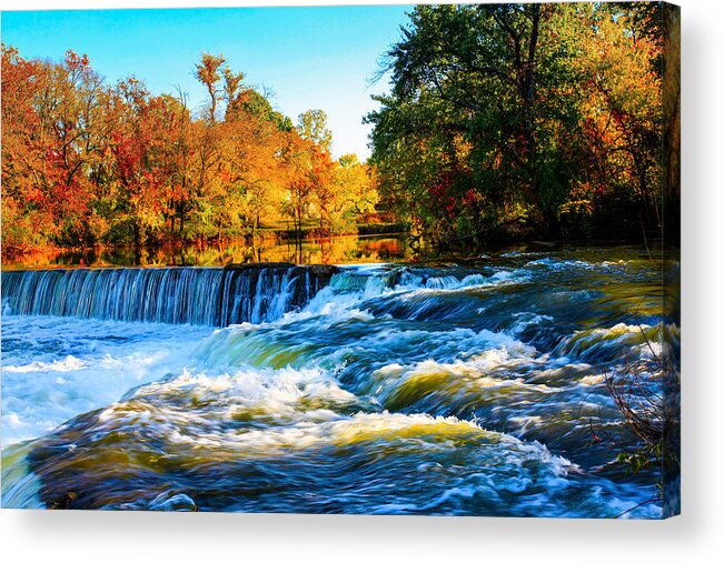 Amazing Autumn Flowing Waterfalls On The Tennessee Stones River Acrylic Print featuring the photograph Amazing Autumn Flowing Waterfalls On The River by Jerry Cowart