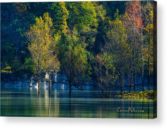Lago Acrylic Print featuring the photograph AUTUNNO Alba sul lago - AUTUMN Lake dawn 9711 by Enrico Pelos