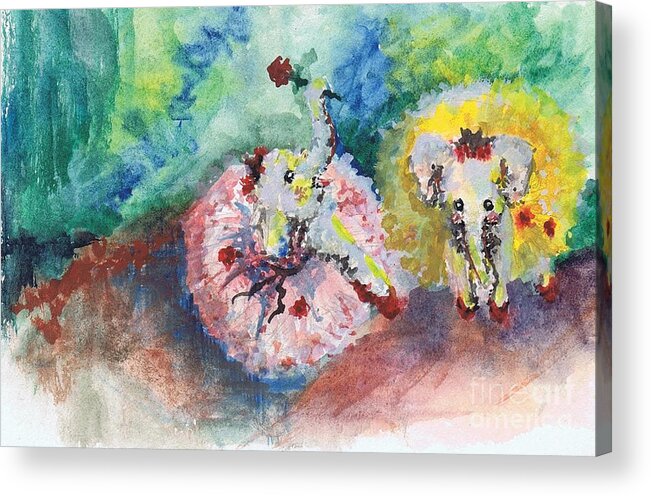 Baby Acrylic Print featuring the painting Baby Elephant Ballerinas by Lauren Heller