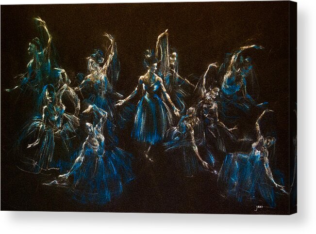 Ballerinas Acrylic Print featuring the painting Ballerina Ghosts by Jani Freimann