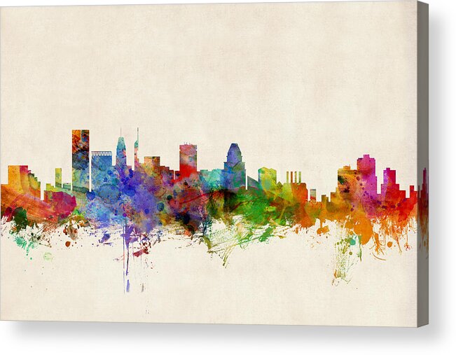 Watercolour Acrylic Print featuring the digital art Baltimore Maryland Skyline by Michael Tompsett
