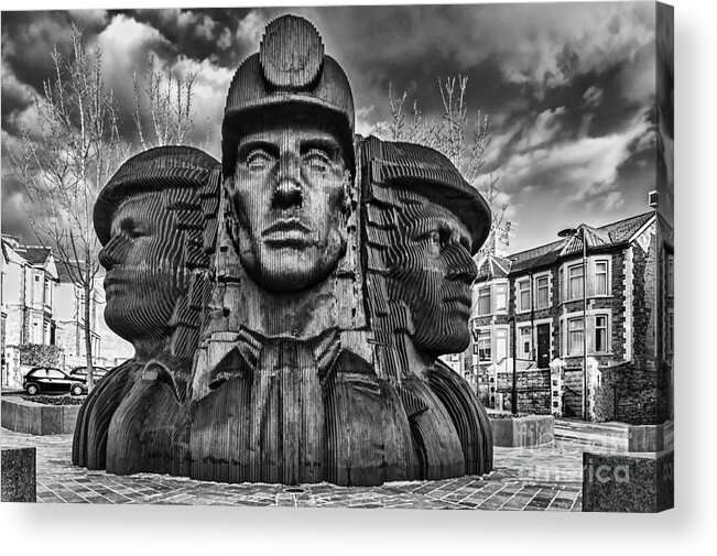 Bargoed Miners Acrylic Print featuring the photograph Bargoed Miners 2 Mono by Steve Purnell