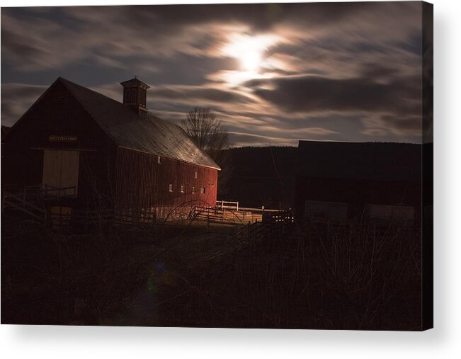 Vermont Route 5 Acrylic Print featuring the photograph Barn and Full Moon by Tom Singleton