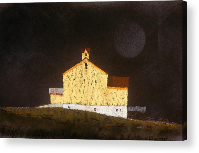 Pastel Acrylic Print featuring the painting Barn on Black #3 by William Renzulli