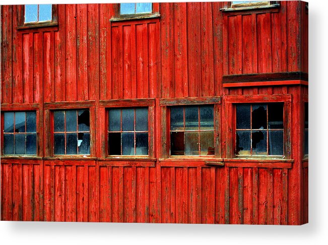 Red Acrylic Print featuring the photograph Barn Windows by Mamie Gunning