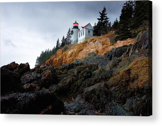 Lighthouse Acrylic Print featuring the photograph Bass Harbor Light at Christmas by Brent L Ander