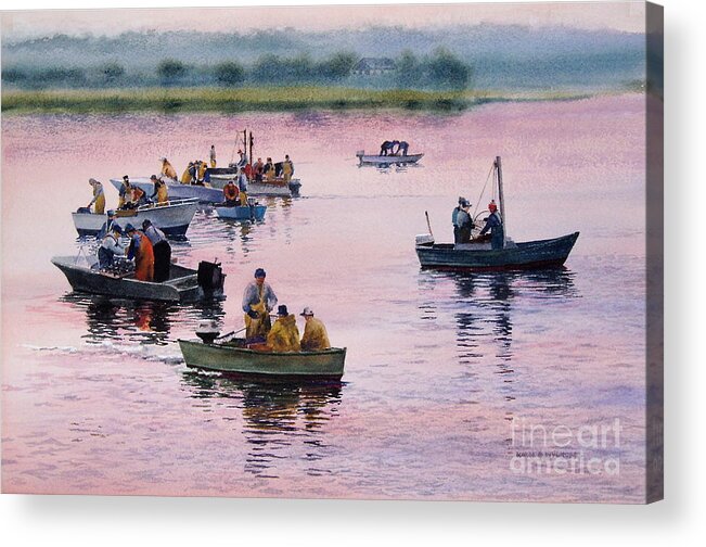 Boats Acrylic Print featuring the painting Bass River Scallopers by Karol Wyckoff
