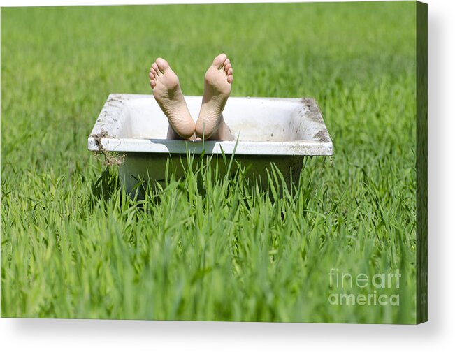 Woman Acrylic Print featuring the photograph Bathtub and feet by Mats Silvan
