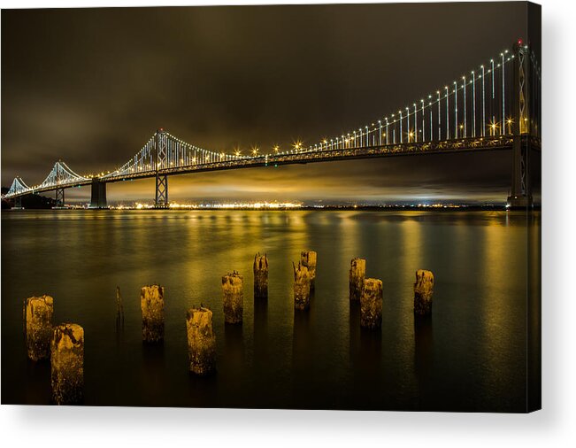 San Francisco Acrylic Print featuring the photograph Bay Bridge and Clouds at Night by John Daly