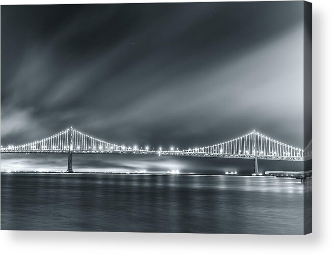 City Acrylic Print featuring the photograph Bay Bridge and The Fog by Jonathan Nguyen