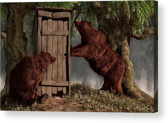 Grizzly Art Acrylic Print featuring the digital art Bears Around The Outhouse by Daniel Eskridge