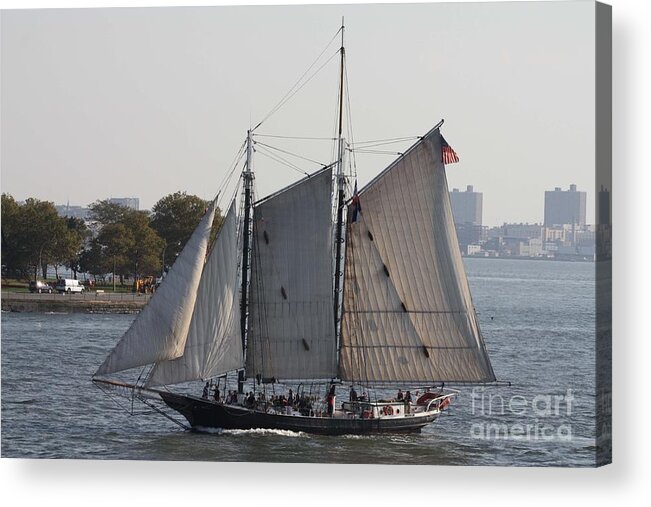 Beautiful Sailboat In Manhattan Harbor Acrylic Print featuring the photograph Beautiful Sailboat In Manhattan Harbor by John Telfer