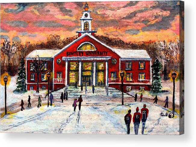 Bentley University Acrylic Print featuring the painting Bentley Under the Winter Clouds by Rita Brown
