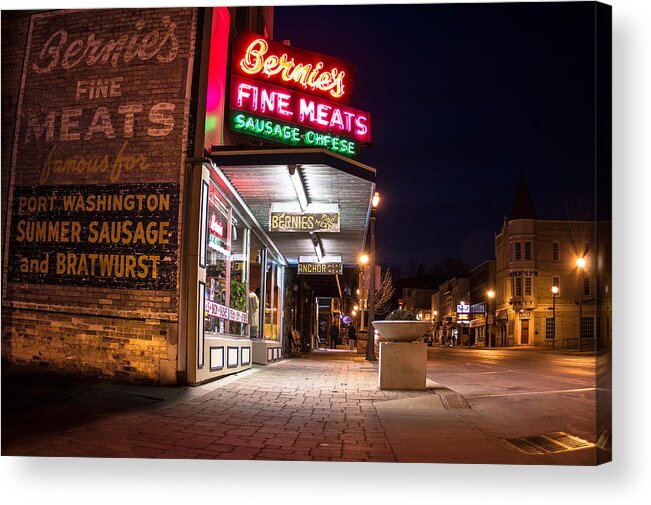 Bernies Acrylic Print featuring the photograph Bernies Fine Meats Signage by James Meyer