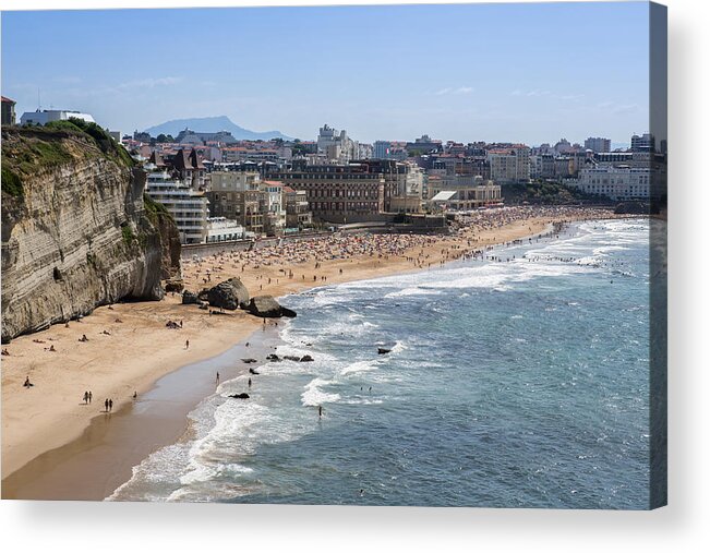 Pyrenees-atlantique Acrylic Print featuring the photograph Biarritz - beach whith many tourists by Fhm