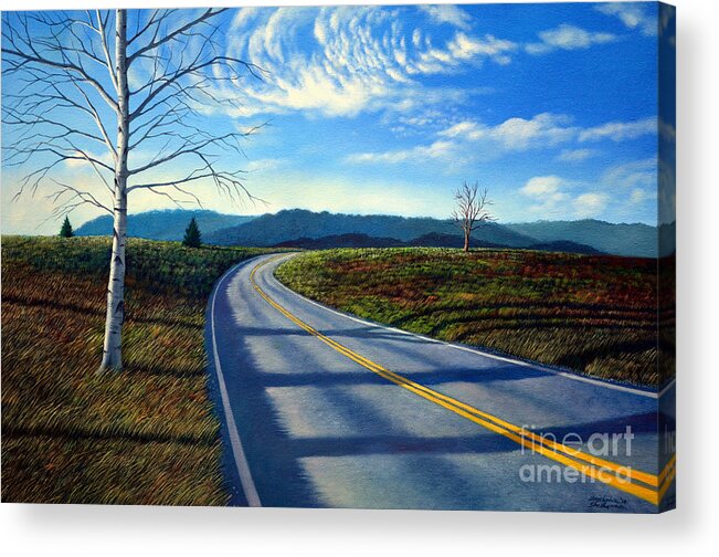 Birch Acrylic Print featuring the painting Birch tree along the road by Christopher Shellhammer