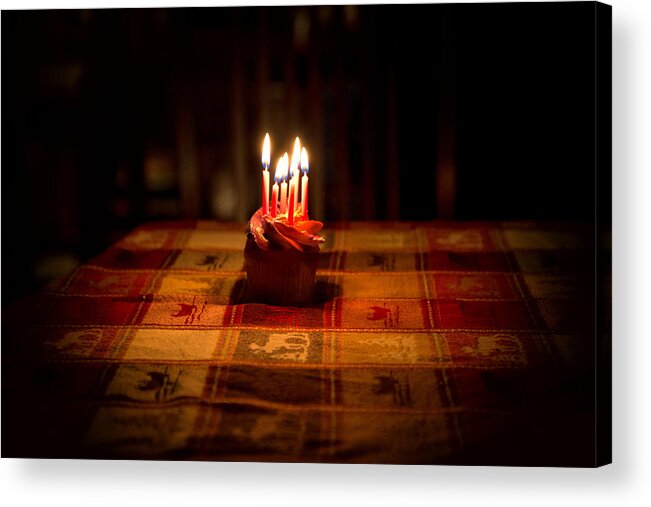 Happy Birthday Cupcake Candles Acrylic Print featuring the photograph Birthday Cupcake by Nancy Dunivin