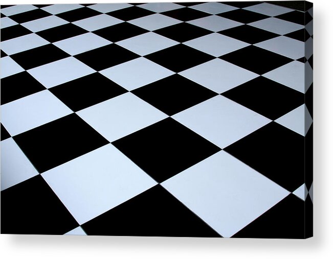 Black Color Acrylic Print featuring the photograph Black and white checkered dance floor by Uniball