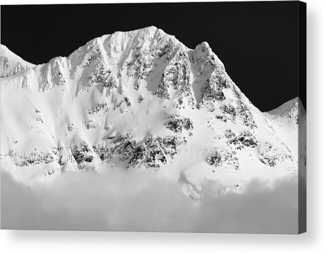 Whistler Acrylic Print featuring the photograph Blackcomb above the clouds in Black and White by Pierre Leclerc Photography