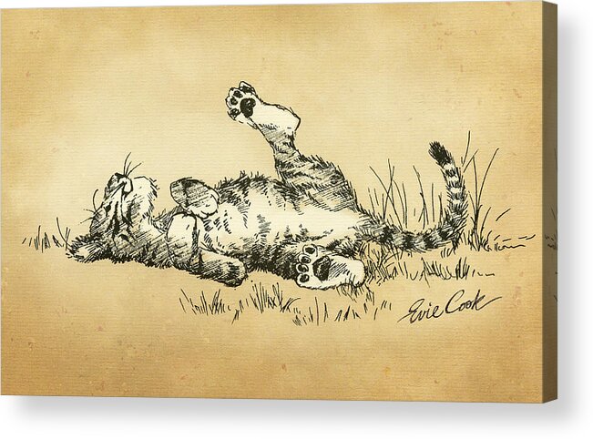Tiger Acrylic Print featuring the digital art Bliss in the Grass by Evie Cook