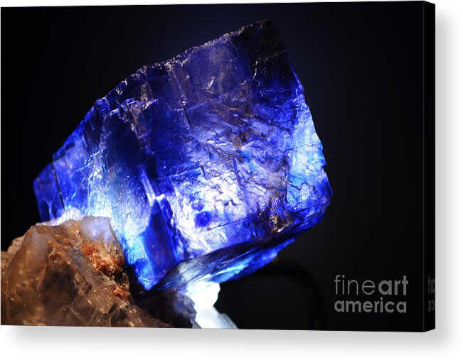 Fluorite Acrylic Print featuring the photograph Blue Fluorite Crystal Macro by Shawn O'Brien