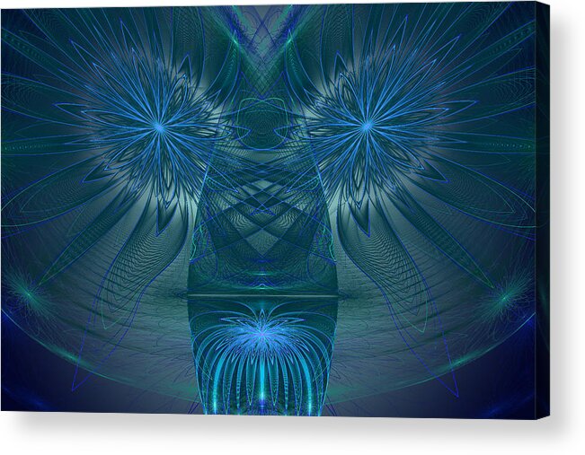 Fractal Acrylic Print featuring the digital art Blue Julian Vase by Phil Clark