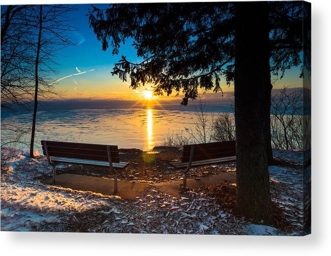Sunrise Acrylic Print featuring the photograph Bluff Benches by James Meyer