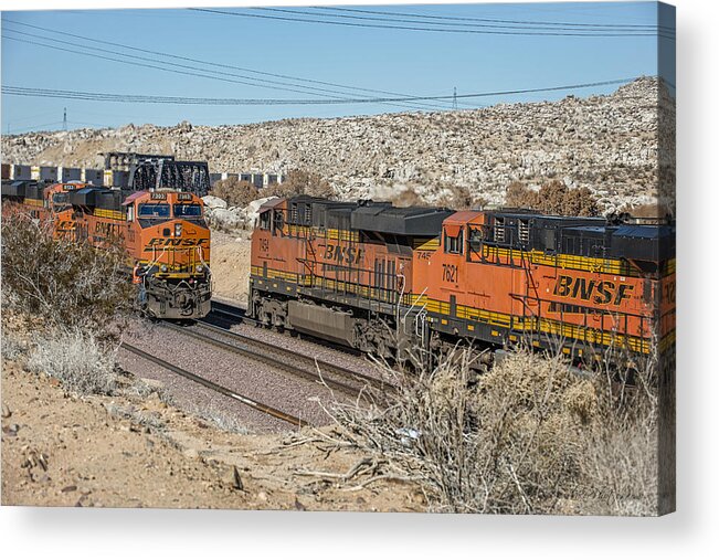 Bnsf Acrylic Print featuring the photograph BNSF 7303 AND BNSF 7454 Meet East of Victorville by Jim Thompson