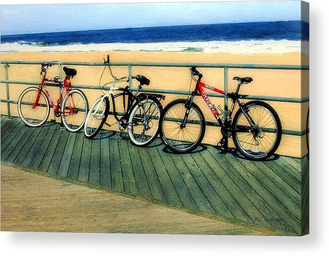 Beach Acrylic Print featuring the painting Boardwalk Bikes by RC DeWinter