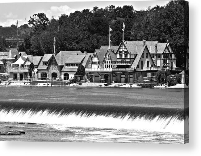 Boathouse Acrylic Print featuring the photograph Boathouse Row - BW by Lou Ford
