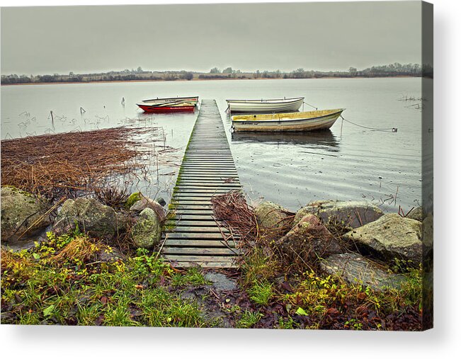 Pier Acrylic Print featuring the photograph Boats by the pier by Mike Santis