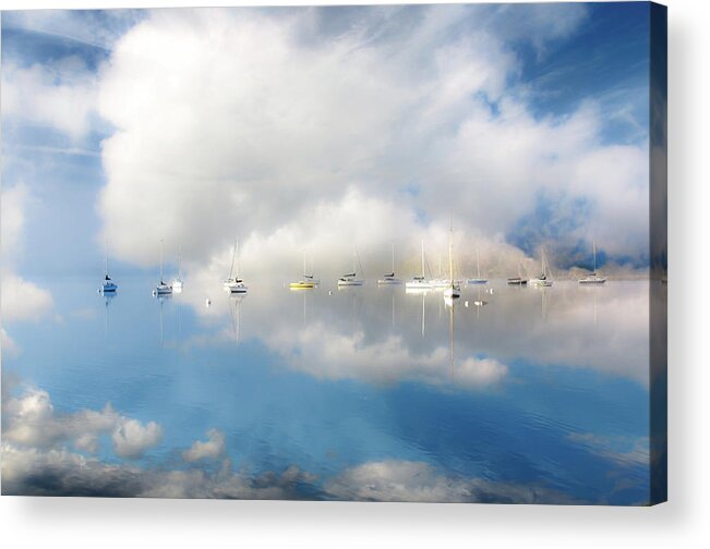 Outdoors Acrylic Print featuring the photograph Boats Moored On Lake Windermere by Rory Mcdonald