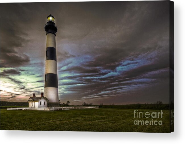 Lighthouse Acrylic Print featuring the photograph Bodie Lighthouse at dusk by Gene Bleile Photography 