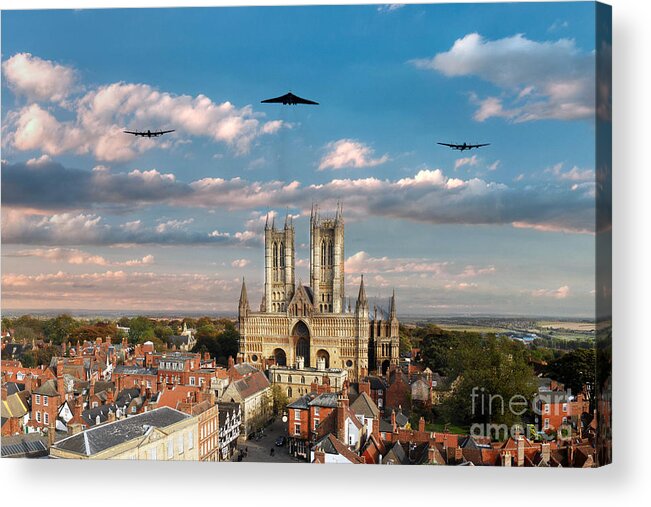 Avro Acrylic Print featuring the digital art Bombers Over Lincoln by Airpower Art