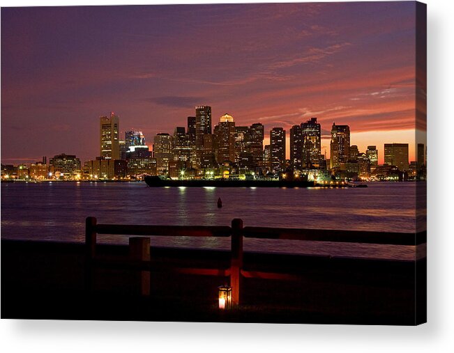 Boston Harbor Acrylic Print featuring the photograph Boston skyline sunset by Jeff Folger