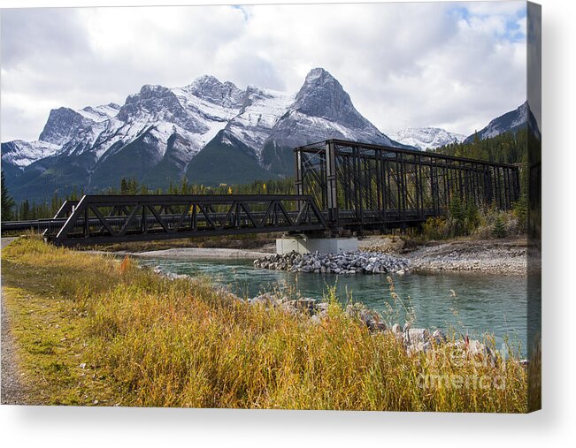 Canmore Acrylic Print featuring the photograph Bow River Railroad Trestle by Bob Phillips