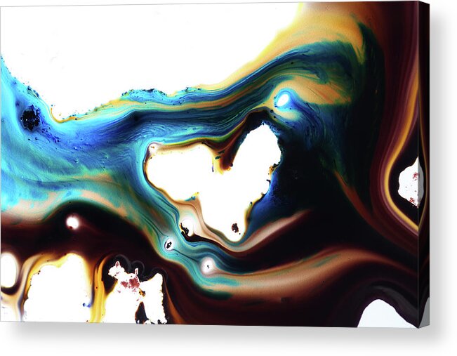 White Background Acrylic Print featuring the photograph Brown And Blue Dyes In Liquid by Mimi Haddon