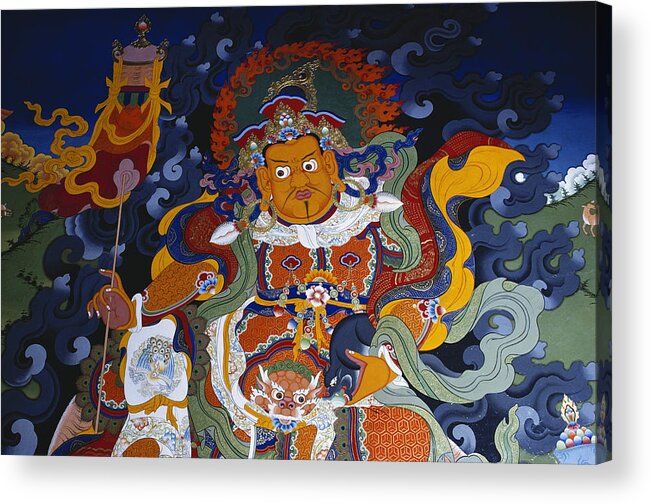 Art Acrylic Print featuring the painting Buddhist Mural At Hemis Monastery, India by George Holton