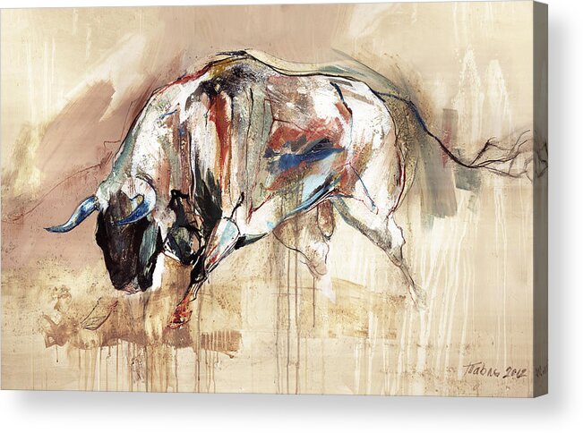 Bull Acrylic Print featuring the painting Bull Run by Dragan Petrovic Pavle