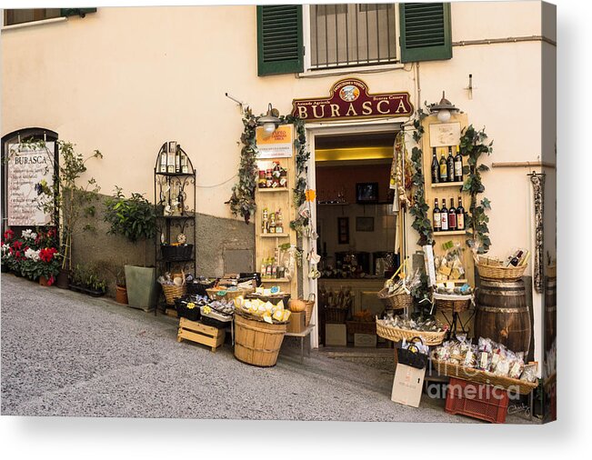 Cinque Terre Acrylic Print featuring the photograph Burasca Shop of Manarola by Prints of Italy