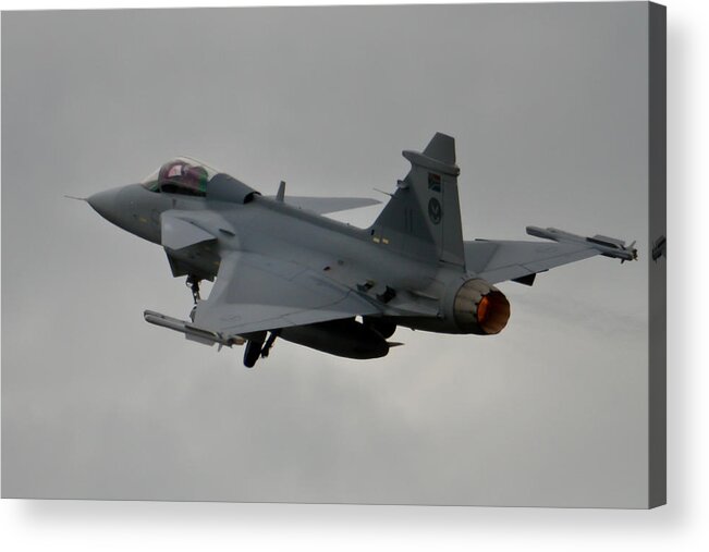 Saab Jas 39 Gripen Acrylic Print featuring the photograph Burning by Paul Job