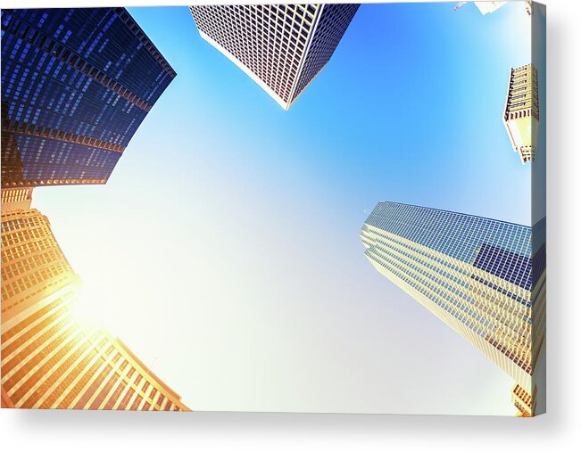 Corporate Business Acrylic Print featuring the photograph Business Buildings At Sunset by Moreiso