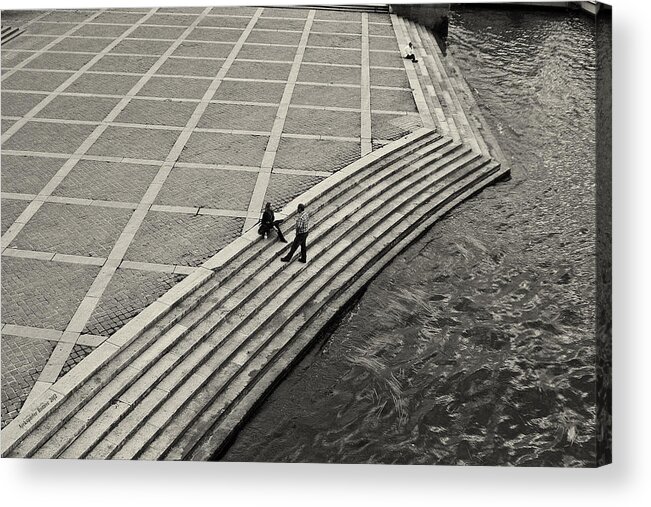 Seine Acrylic Print featuring the photograph By the banks of Seine Black and White by Aleksander Rotner